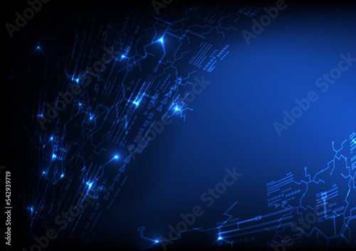 digital technology data network communication background with blue neon light abstract. futuristic computer data and fiber telecoms visualization graphic online. electric intelligence system vector.