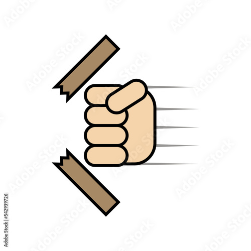 Fist punching breaks the board. Vector illustration.