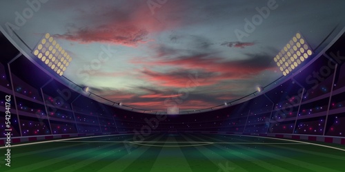 Foto Large stadium with sunset sky