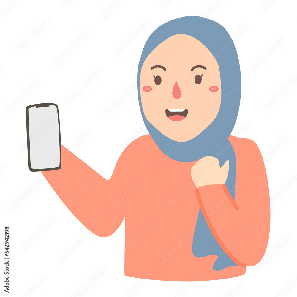 Woman holding and showing smartphone