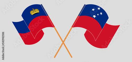 Crossed and waving flags of Liechtenstein and Samoa