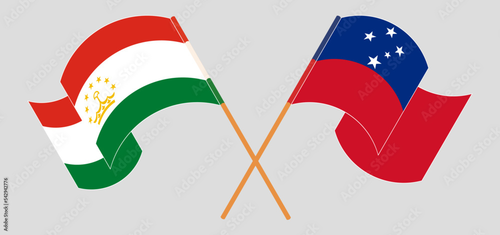 Crossed and waving flags of Tajikistan and Samoa