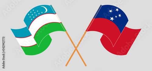 Crossed and waving flags of Uzbekistan and Samoa photo