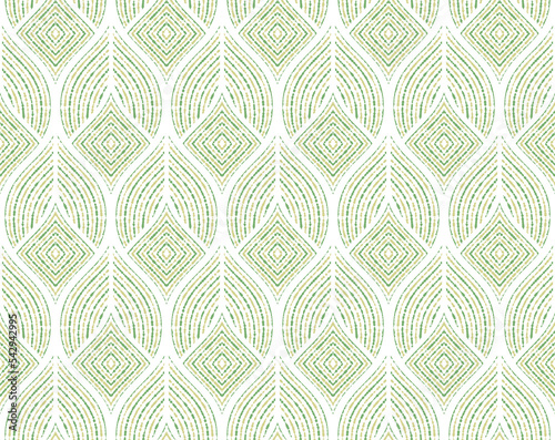 The geometric pattern with wavy lines. Seamless vector background. White and green texture. Simple lattice graphic design