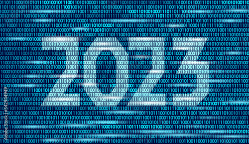2023 New Year 3D on binary code program. Blue coding screen number illustration. Celebration decoration steel silver chrome poster greeting card vector