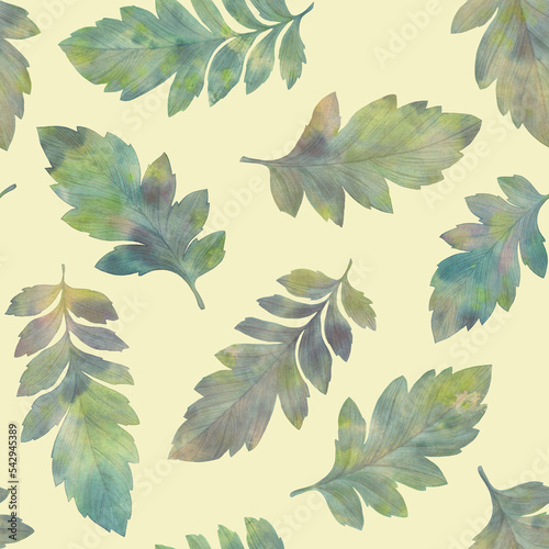 Watercolor seamless pattern autumn leaves. Abstract autumn background. Hand drawn illustration. Design for wedding invitations, greeting cards, wallpapers, wrapping paper. photo