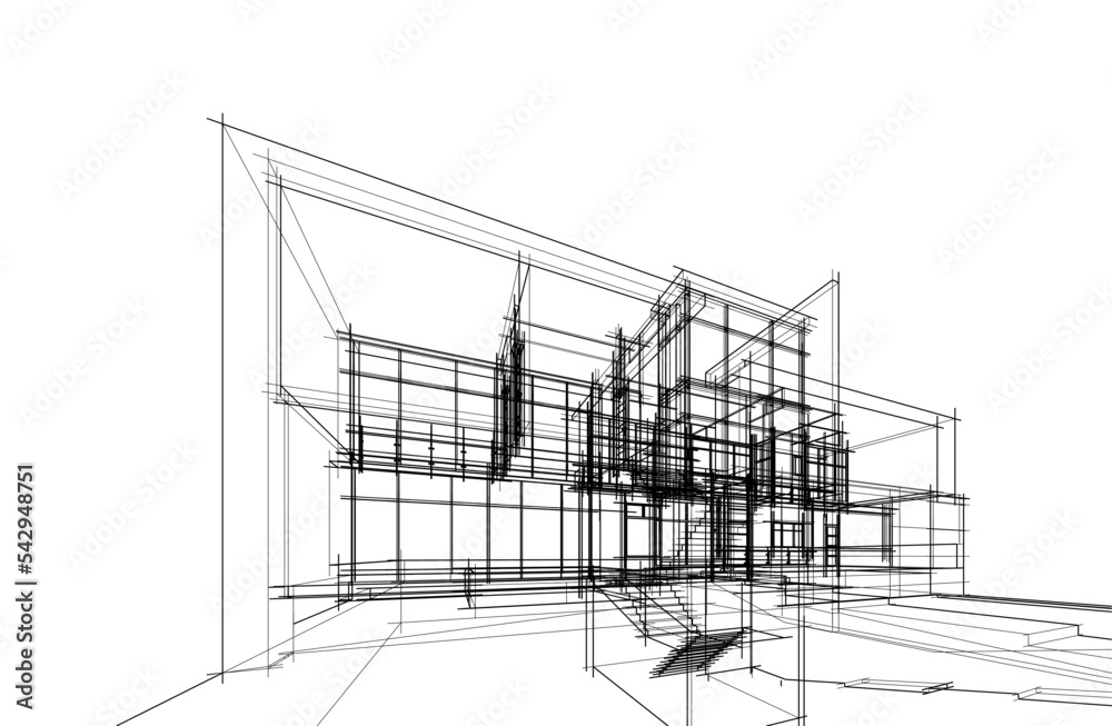 3d sketch of modern house architectural drawing 3d sketch of modern house architectural drawing