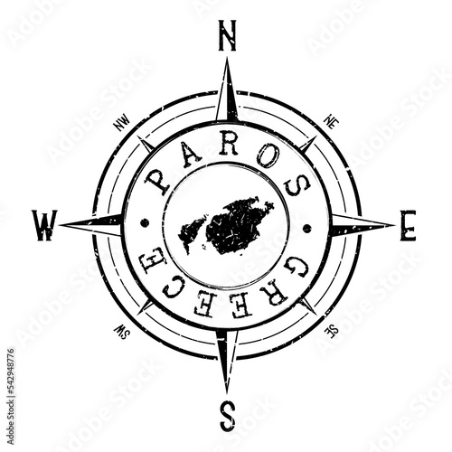 Paros, Greece Stamp Map Compass Adventure. Illustration Travel Country Symbol. Seal Expedition Wind Rose Icon.