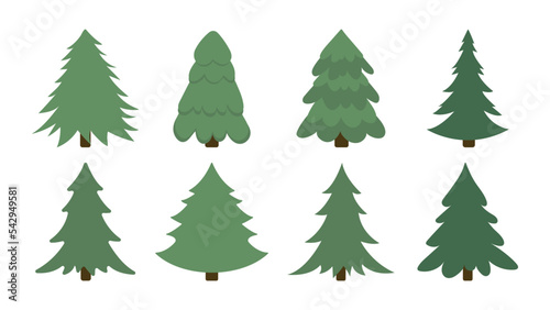 Set of Christmas trees of different simple shapes on white isolated background. New Year s theme. Vector