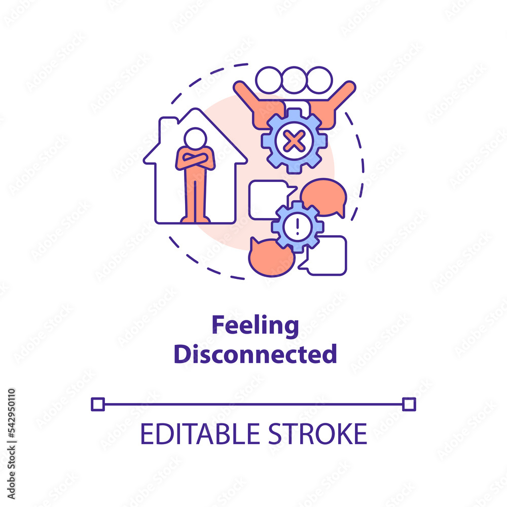 Feeling disconnected concept icon. Lack of socialization. Remote work drawback abstract idea thin line illustration. Isolated outline drawing. Editable stroke. Arial, Myriad Pro-Bold fonts used