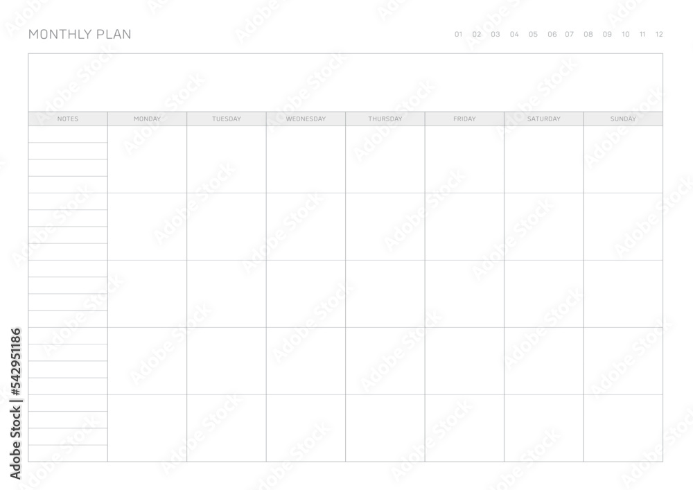 A simple style monthly planner. Note, scheduler, diary, calendar planner document template illustration. - obrazy, fototapety, plakaty 