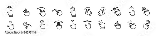 Touchscreen gesture line icons. Hand swipe set