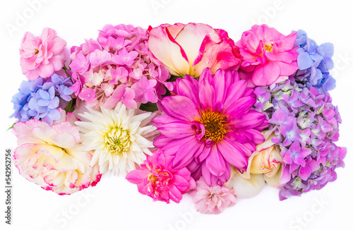 Composition of bright flowers on a white background. Flower arrangement on the table. Valentine s Day. Mothers Day. Women s Day