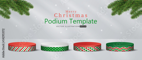 Christmas podium with seamless pattern set, for show product display. stage pedestal or platform. Christmas decoration.