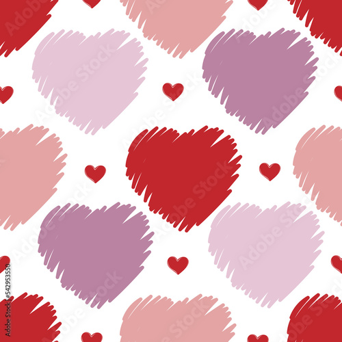 Seamless pattern of hearts on white background. Hand drawn Valentine's Day template. Design print to social media,  textile, wallpaper, wrapping paper, flyer, home decor