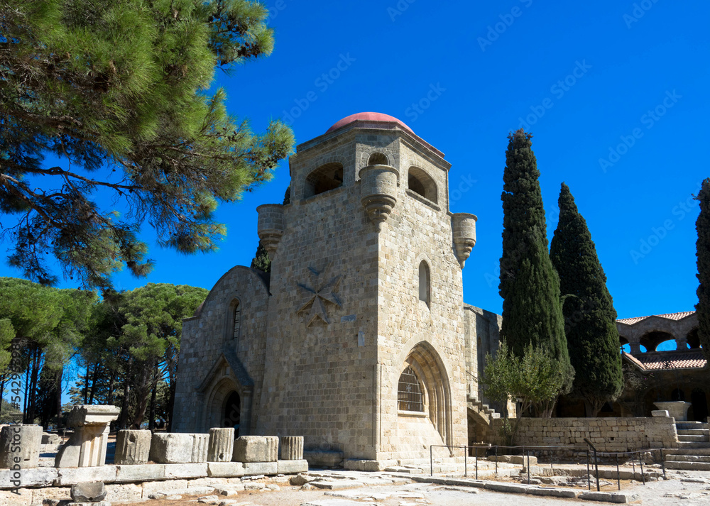 The Byzantine monastery of Panagia Filerimos is situated on a hill above Ialyssos. Rhodes island, Greece. Detail view.