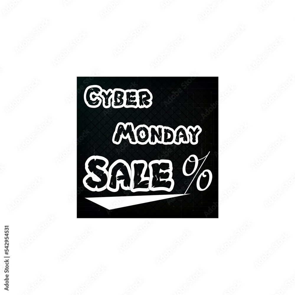 Fototapeta premium Cyber Monday sale website display with hang tags png promotion. Png of neon lights Cyber Monday sign with digital illuminated wave, particles and lens flare light effect.