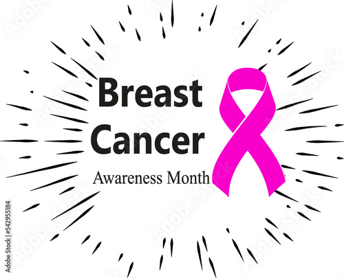 Realistic pink ribbon, breast cancer awareness symbol, vector illustration. Vector Breast Cancer Awareness Calligraphy Poster Design. Stroke Pink Ribbon. October is Cancer Awareness Month