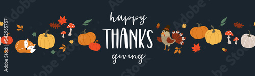 Lovely hand drawn Thanksgiving seamless pattern with pumpkins and sunflowers, great for textiles, table cloth, wrapping, banners, wallpapers - vector design