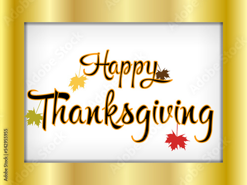 Happy Thanksgiving Day celebrations greeting card design with hanging maple leaves. Flat design style. PNG