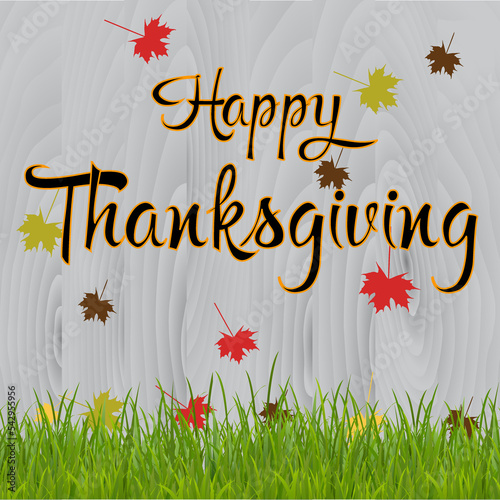 Happy Thanksgiving Day celebrations greeting card design with hanging maple leaves. Flat design style. PNG