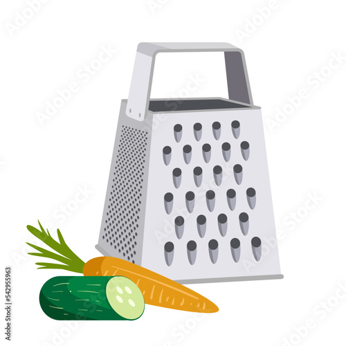 Grater for vegetables. Metal grater.Vector illustration.