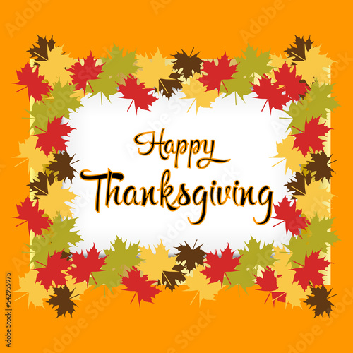 Happy Thanksgiving Day celebrations greeting card design with hanging maple leaves. Flat design style. PNG