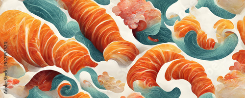 Aesthetic sushi and rice abstract wall background