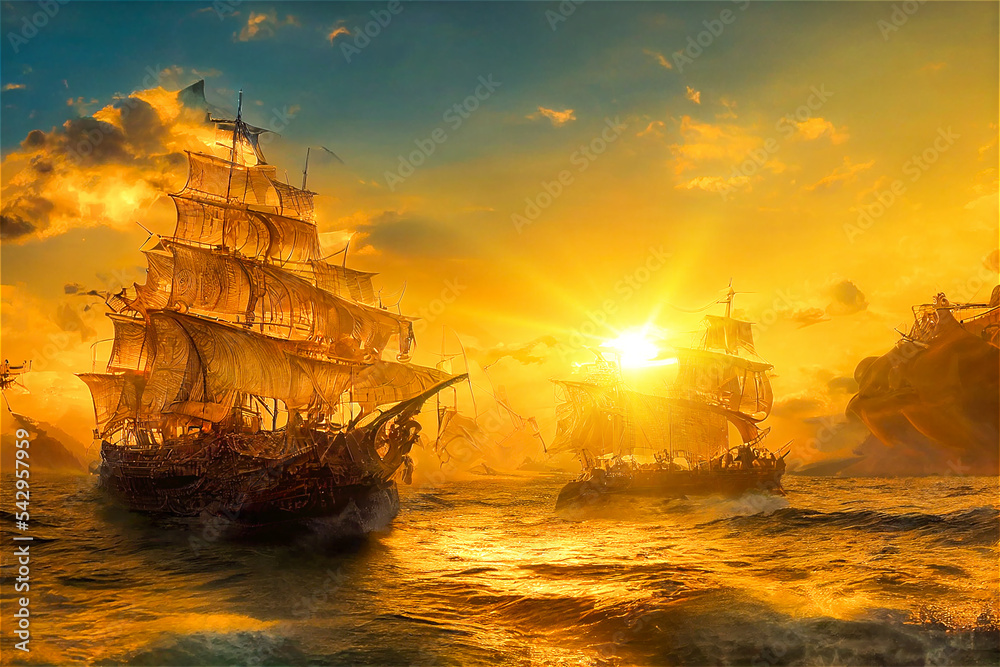 Obraz premium Pirate ships in the Caribbean