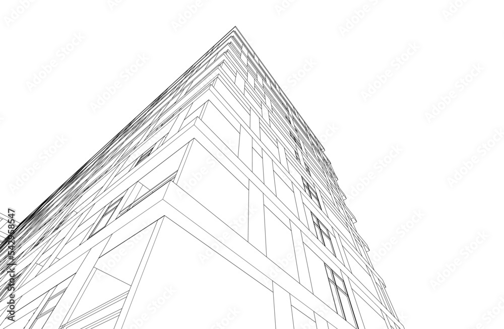 3d sketch of building on white background 3d sketch of building on white background