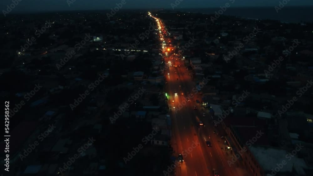 Cinematic 4K Aerial Drone Shot of Road Traffic At Night with Cars ...