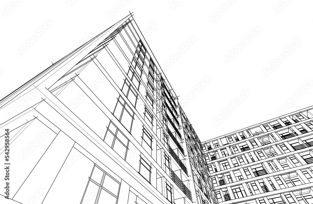 Fototapeta premium 3d sketch of building on white background