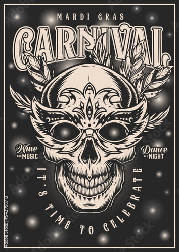 Mardi gras monochrome flyer vintage