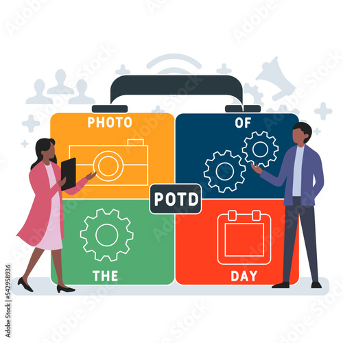 POTD - Photo Of The Day acronym. business concept background.  vector illustration concept with keywords and icons. lettering illustration with icons for web banner, flyer, landing photo