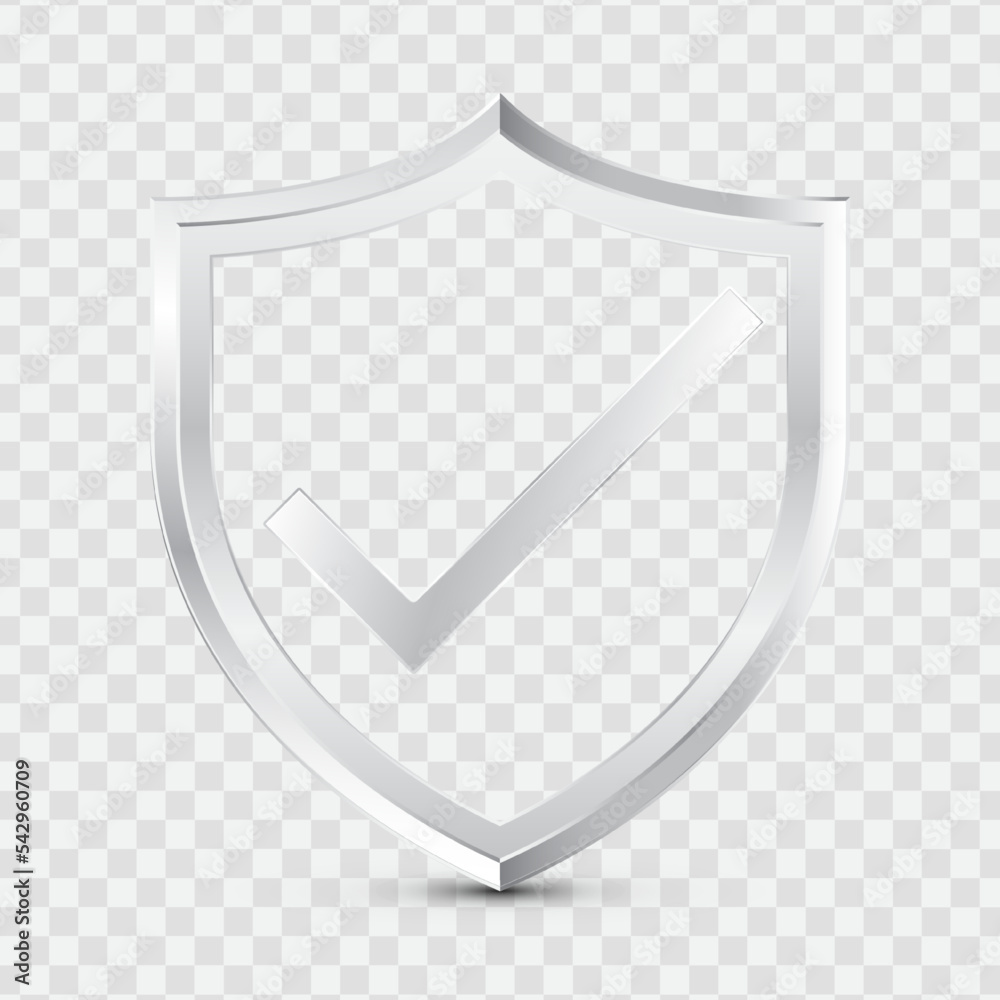 Silver checkmark on silver shield vector illustration Stock Vector