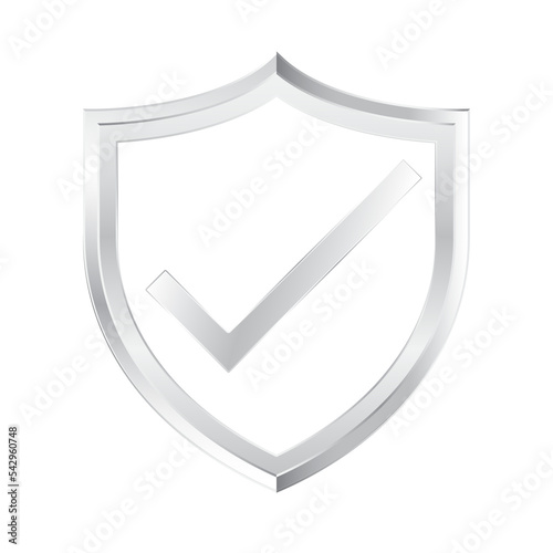 Silver checkmark on silver shield vector illustration