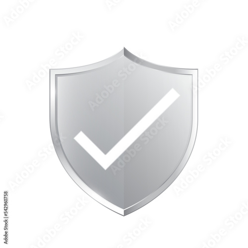 White checkmark on silver shield vector illustration