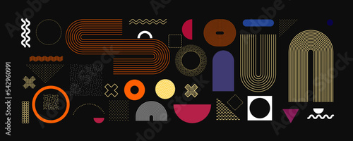 Abstract Bauhaus or Memphis geometric shapes and composition. Retro elements, geometric pattern for banner, poster, leaflet. Design background vector geometric