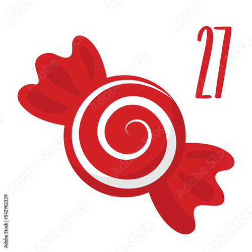 Red caramel candy in flat style on a white background.Vector illustration.Christmas candy.