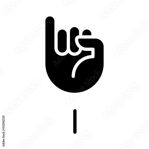 Letter I in American sign language black glyph icon. System of nonverbal communication. Visual modality usage. Silhouette symbol on white space. Solid pictogram. Vector isolated illustration