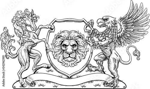 Coat of Arms Crest Griffin Horse Family Shield photo