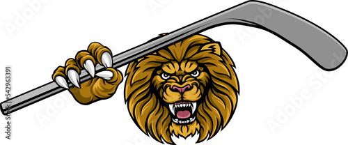 Canvas Print Lion Ice Hockey Player Cartoon Sports Mascot