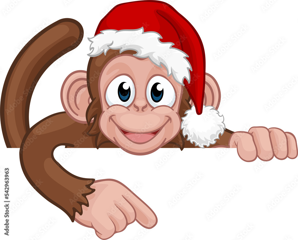 Christmas Monkey Cartoon Character in Santa Hat Christmas Monkey Cartoon Character in Santa Hat