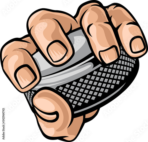 Photography Hand holding Ice Hockey Puck Cartoon