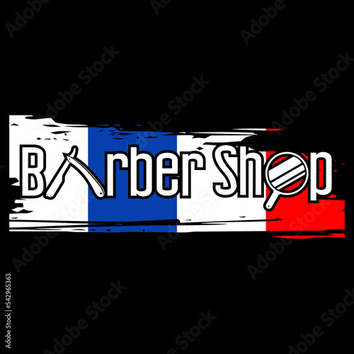 barber shop logo design on black and white background