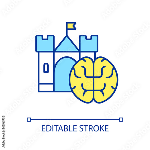 Spatial memory RGB color icon. Palace mind. Loci technique. Memorization trick. Visual remembering method. Isolated vector illustration. Simple filled line drawing. Editable stroke. Arial font used