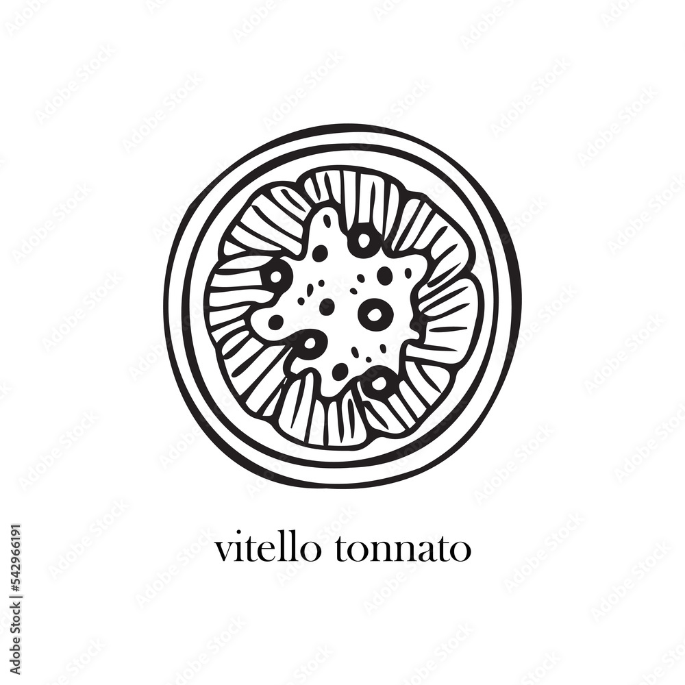 Vector illustration of an Italian dish - vitello tonnato. Dishes for Christmas and New Year. Vector illustration of an Italian dish - vitello tonnato. Dishes for Christmas and New Year.