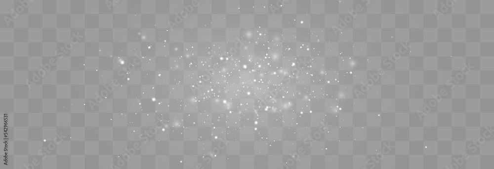 Magical light dust, dusty shine. Flying particles of light. Christmas light effect. Sparkling particles of fairy dust glow in transparent background. Vector illustration on png. - obrazy, fototapety, plakaty 