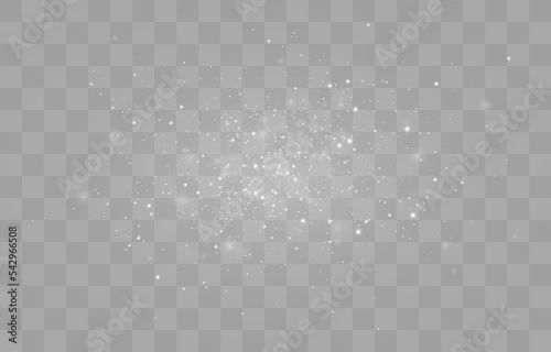 Magical light dust, dusty shine. Flying particles of light. Christmas light effect. Sparkling particles of fairy dust glow in transparent background. Vector illustration on png.