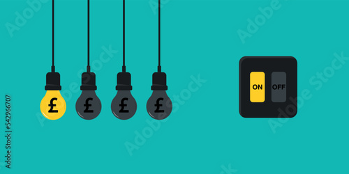 Electricity price, cost of living, electricity expenses, electricity bills, utility bills, energy bills, energy saving, pounds, electricity cost illustration.